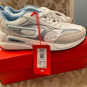 Diesel White and Light Blue Athletic Shoes